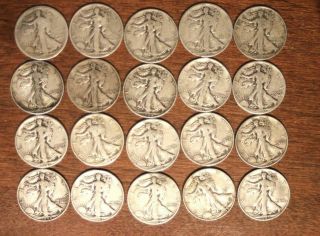 20 Walking Liberty Half Dollars - 1917,  1936 - P D S,  1939,  1940 - 1946 - 9924