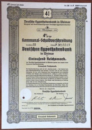1000 Reichsmark 1941 Treasury Bond Of Germany - Series: 015519