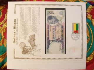 Guinea - Bissau Banknote 500 Pesos 1983 P 7 Unc W /un Fdi Flag Stamp Prefix D/1