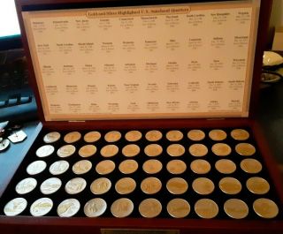Gold & Silver Highlighted U.  S.  Statehood Quarters 50 State Set W Box 12.  25×7×1.  2