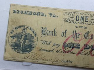 Bank of the Commonwealth Richmond VA $1 One Dollar Obsolete Currency VA1960 - 05 2