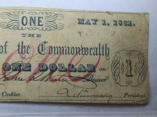 Bank of the Commonwealth Richmond VA $1 One Dollar Obsolete Currency VA1960 - 05 3