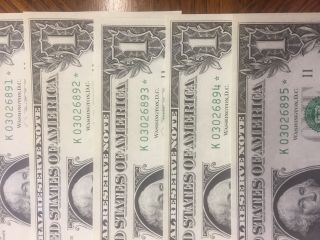 1969 $1 Star Note " K - Dallas " Federal Reserve Note " Crisp Gem " Five (5) One