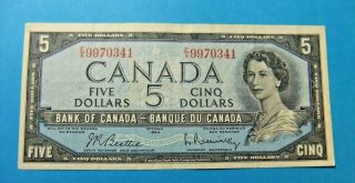 1954 Bank Of Canada 5 Dollar Note - Vf -