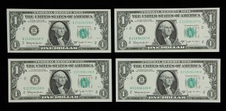 4 Consecutive Serials Uncirculated Series 1963 B Federal Reserve $1 Dollar Notes