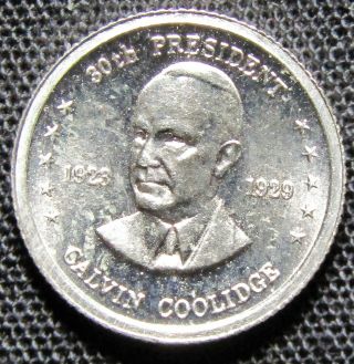 Calvin Coolidge President.  925 Sterling Silver 10 Mm Round Token