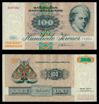 Za.  043} Denmark 100 Kroner 1972 Vf