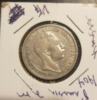 Germany Prussia 1904 A 2 Mark Silver Coin