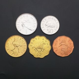 T - 4] Tanzania Set 5 Coins,  5 10 20 50 Cents,  1 Shillingi,  Animal,  Unc