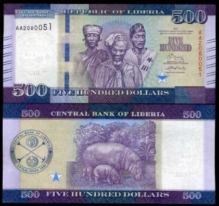 Liberia 500 Dollars 2017 P 36 Date Unc Nr