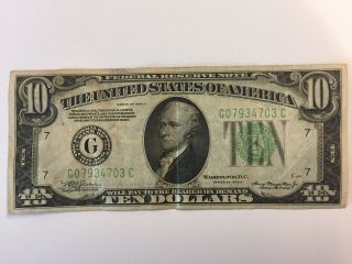 1934a Ten Dollar Chicago Frn Circulated Old Paper $10 Federal Reserve Note 1934