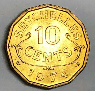 C9359 Seychelles Coin,  Ten Cents 1974 Unc.