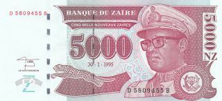 Zaire - 5000 Nouveaux Zaires 30.  01.  1995 - Unc
