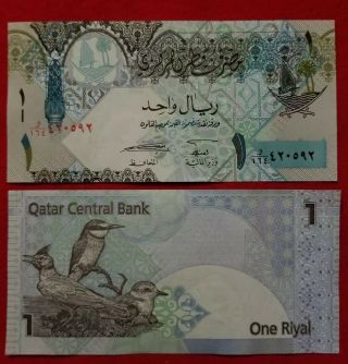 Qatar 1 Riyal Banknote Unc Currency Pick P28.  2015 3birds