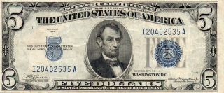 1934 - A $5 Five Dollar Silver Certificate Blue Seal Note