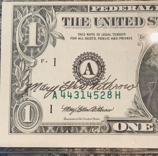 1995 A$1 Dollar Federal Reserve Note Signed by Treasurer Mary Ellen Withrow 4528 2