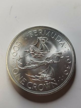 Bermuda 1959 One Crown Gem Unc Silver World Coin
