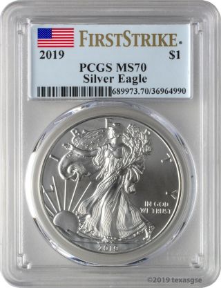 2019 $1 American Silver Eagle Pcgs Ms70 First Strike - Blue Flag Label