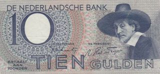 10 Gulden Very Fine Banknote From German Occupied Netherlands 1943 Pick - 59