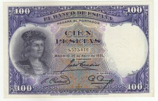 Spain 100 Pesetas 1931 Issue Banknote P83 In Xf,