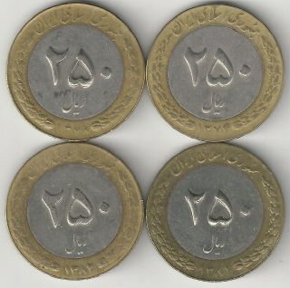 4 Bi - Metal 250 Rial Coins From I X R X A X N (1995,  1999,  2001 & 2002)