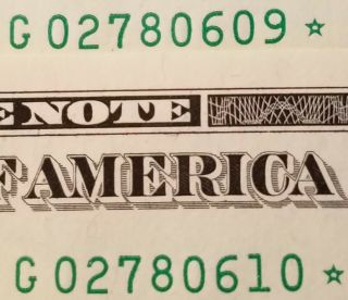 2017 Frn Chicago,  Il 1 Dollar Consecutive Star Notes G02780609,  G02780610
