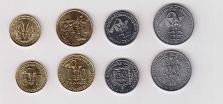 West African States Unc Set Of 4 Coins 5,  10,  50,  100 Francs 2013 - 2016