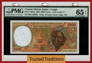 Tt Pk 103cg Central African States Congo 2000 Francs Pmg 65 Epq Gem Unc