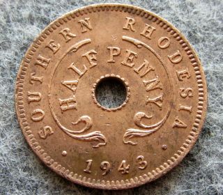 Southern Rhodesia George Vi 1943 1/2 Half Penny,  Bronze Lustre