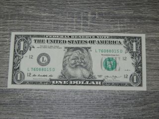 The Santa Claus Dollar Bill Real U.  S.  One Dollar Bill Money Santa Dollar $1