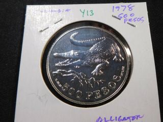 Y13 Colombia 1978 Silver 500 Pesos Alligator