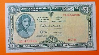 Ireland : Lavery One Pound Note 8.  7.  1971.