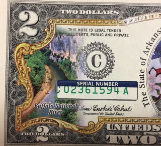 2003 A $2 TWO - Dollar Bill Federal Reserve Note ARKANSAS STATEHOOD COLORIZED 5