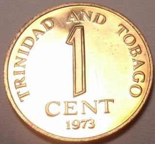 Rare Proof Trinidad & Tobago 1973 Cent Last Year Only 20,  000 Minted
