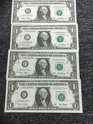 2001 $1 Federal Reserve Star Notes Partial District Set,  4 Unc Star Notes End 26