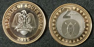 South Sudan 2 Pounds African Shield 2015 Bi - Metallic Coin Unc