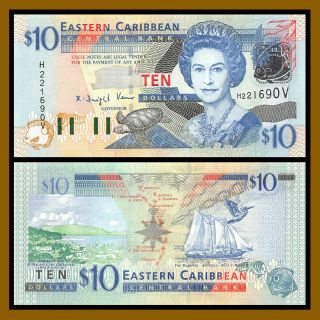 East Caribbean States 10 Dollars,  2003 P - 43v Queen Elizabeth Ii St.  Vincent Unc