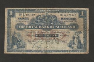 Scotland,  Royal Bank,  1 Pound Banknote,  1.  9.  1941,  Cat 322 - A
