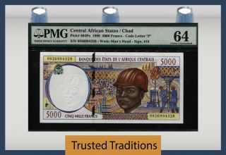 Tt Pk 604pe 1999 Central African States 5000 Francs Pmg 64 Choice Uncirculated
