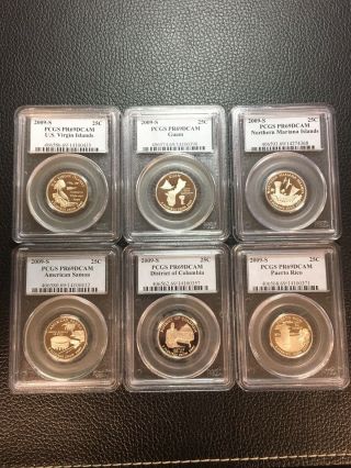2009 - S D.  C.  & U.  S.  Territories Clad Quarters Set Pcgs Pf - 69 Deep Cameo (6 Coins)