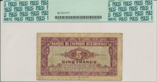 Banque De I ' Afrique Occidentale French West Africa 5 Francs 1942 PCGS 15 2