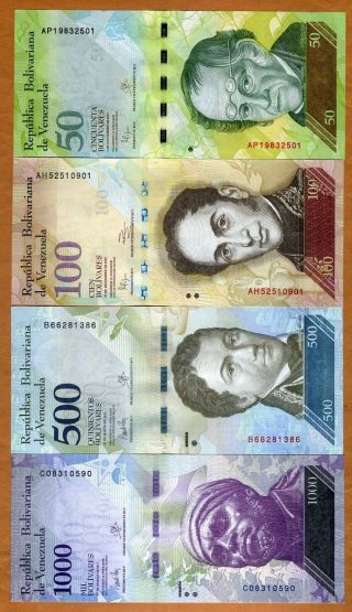 Set Venezuela,  50;100;500;1000 Bolivares,  2012 - 2017,  P - Unc