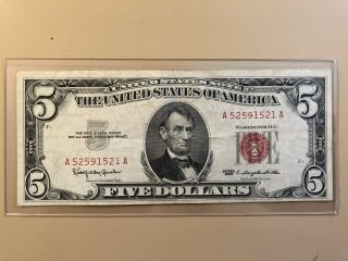 1963 Series $5 Five Dollar United States Note Red Seal - Graham Dillon