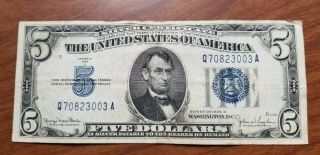 1934 D $5 Silver Certificate Note Dollar Bill 70823003