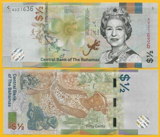 Bahamas 1/2 (half) Dollar / Fifty Cents P - 2019 Unc Banknote
