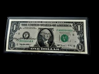 $1 Dollar Bill Signed By The Treasurer Of The United States Mary Ellen Withrow