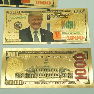 10 X President Donald Trump Colorized $1000 Dollar Bill Gold Foil Banknote