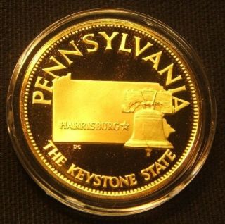 Pennsylvania Franklin States Of The Union 24k.  925 Sterling Silver 1.  14 Oz