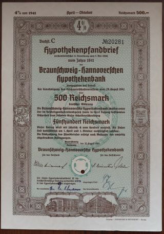 500 Reichsmark 1941 Treasury Bond Of Germany - Series: 20281