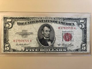 1953 Series $5 Five Dollar United States Note Red Seal